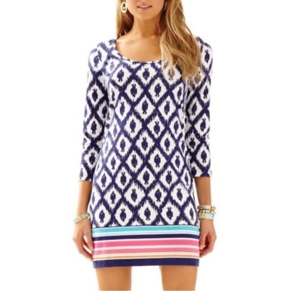 Lilly Pulitzer Bright Navy Little Fish Engineered Beacon T Shirt Dress sz XS - Picture 1 of 12